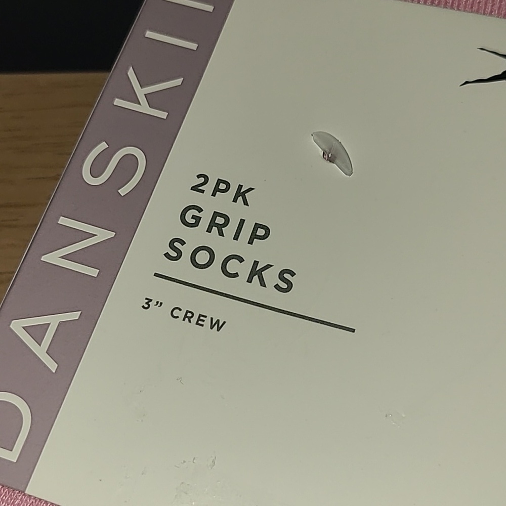 Danskin Pink Crew Grip Socks with White Stripe - 2 Pack - Picture 3 of 5